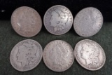 6 MORGAN SILVER DOLLARS 2 1889 1890 1891 1896 1897 ALL WITH O MINT MARK