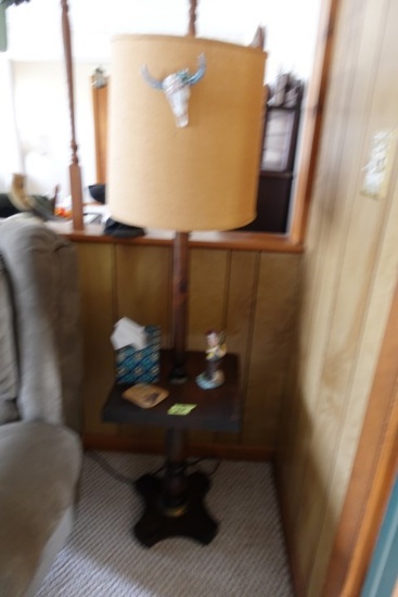 WOODEN FLOOR LAMP END TABLE