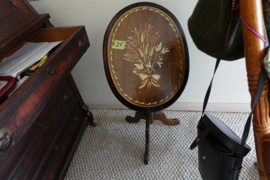 CONTEMPORARY TILT TOP TABLE WITH PAINTED FLORAL SCENE
