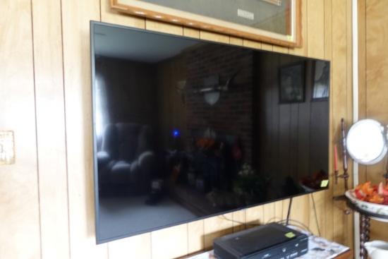 SAMSUNG 64 INCH FLAT SCREEN TV HANGING ON WALL WITH VCR DVD PLAYER