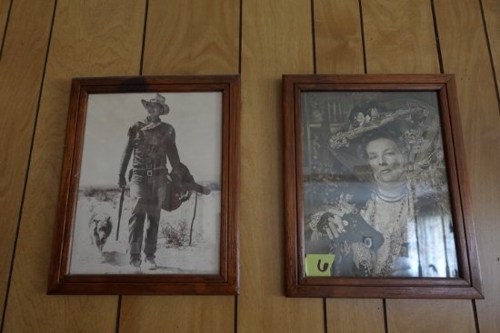 TWO BLACK AND WHITE PHOTOS JOHN WAYNE AND KATHARINE HEPBURN