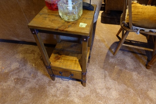 PRIMITIVE STYLE END TABLE WITH SINGLE DRAWER 28 INCH THE TOP MEASURES 13 X
