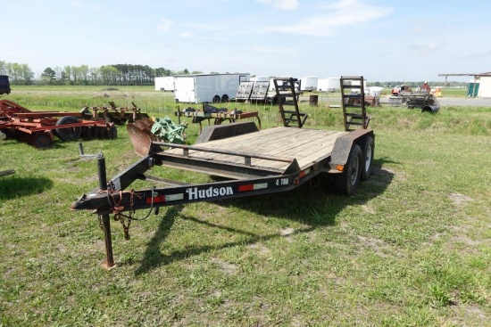 #1618 2011 HUDSON 4 TON 2 AXLE TRAILER 12 X 78" WIDE 4' RAMPS SOME WOOD ROT