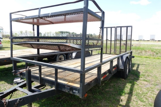 #1607 2005 HUDSON TRAILER 20' WITH 6' RAMP GATE 14" TALL RAILS TWIN STORAGE
