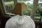 LARGE ANTIQUE OIL LAMP CONVERTED WITH CHIMNEY AND SHADE