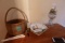 LOT INCLUDING HAND WOVEN BASKET FENTON DISH CONVERTED OIL LAMP