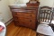 ANTIQUE MAHOGANY DRESSER 4 DRAWER WOODEN PULLS BRASS KEY HOLES APPROX 39 X