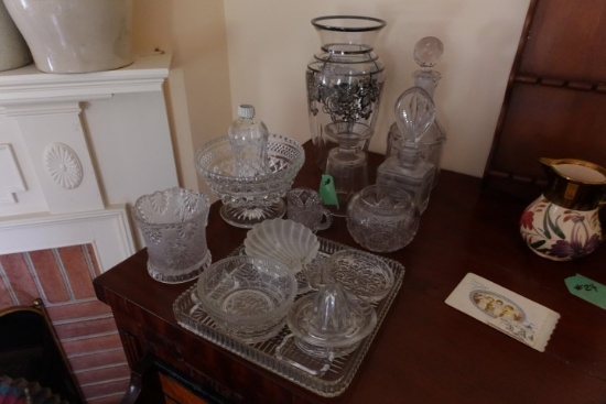 COLLECTION CLEAR GLASS INCLUDING VASES DECANTER PERFUME COASTERS AND MORE