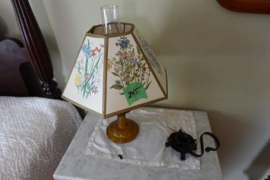 ANTIQUE AMBER GLASS CONVERTED OIL LAMP