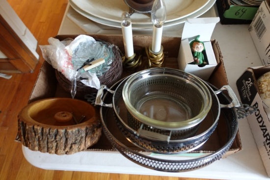 SILVER PLATE CASSEROLE STANDS ELECTRIC CANDLES NUT BOWLS AND HOLIDAY DECORA