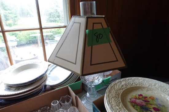 ANTIQUE OIL LAMP CONVERTED TO ELECTRIC 20 INCH TALL
