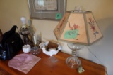 CONTENTS ON TOP OF BUREAU CONVERTED OIL LAMP HAIR RECEIVER PINEAPPLE LAMP