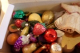 BOX OF GLASS CHRISTMAS ORNAMENTS MOSTLY FRUIT DESIGNS