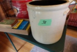 ANTIQUE SALT GLAZE 6 GALLON CROCK WITH DOUBLE EARS AND IRONSTONE SLOP POT