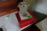 CHRISTMAS CERAMIC SNACK CHEESE BOARD LENOX BOWL AND CRYSTAL ICE BUCKET