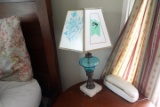 ANTIQUE COVERTED OIL LAMP BRASS AND MARBLE BASE