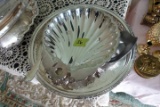 SILVER PLATE SCALLOP BOWL WITH CANDLE HOLDER LARGE SILVER PLATE TROPHY TRAY