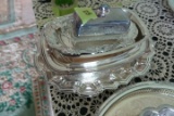 SILVER PLATE TRAYS COVERED BUTTER BABY SPOON AND TONGS