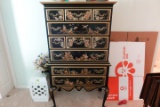 JAPANESE STYLE CHEST ON CHEST WITH PULL OUT DESK QUEEN ANNE CARVED LEGS 32