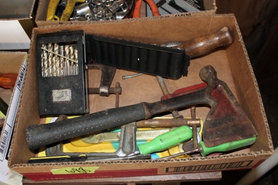 BOX TOOLS DRILL BITS DEEP SOCKETS HATCHETS CLAMPS AND MORE