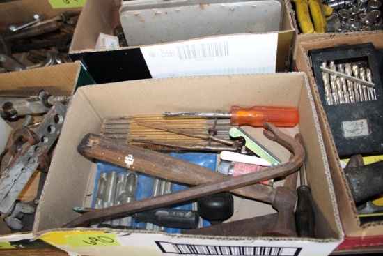 LOT OF TOOLS INCLUDING SCREW DRIVERS PRY BARS FOLDING RULERS PUNCHES AND MO
