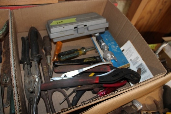 LOT OF TOOLS INCLUDING WRENCHES TIN SNIPS PLIERS HOLE SAW KIT