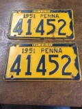 Two 1951 Penn. Car Tags