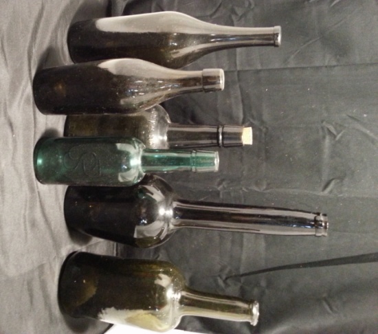 Early Black Glass Bottle Lot