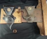 Two Antique Wall Mount Coffee Mills