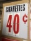 NOS 1960-70's Cigarette Price Sign