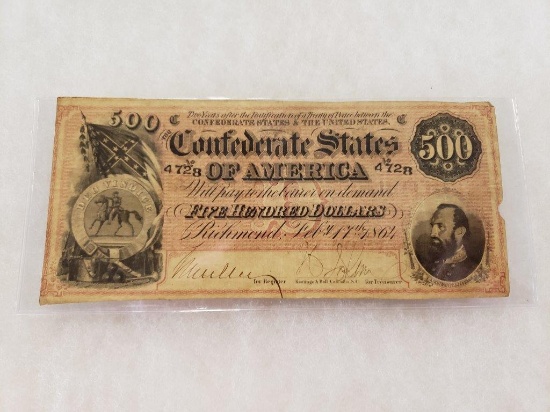1864 Confederate $500 bill