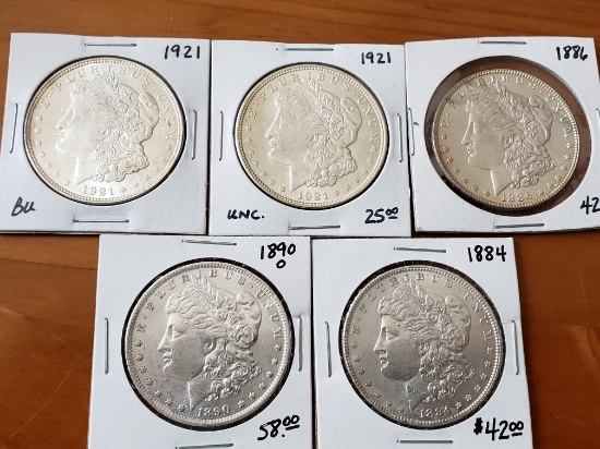 Morgan Dollar Lot of Five Coins