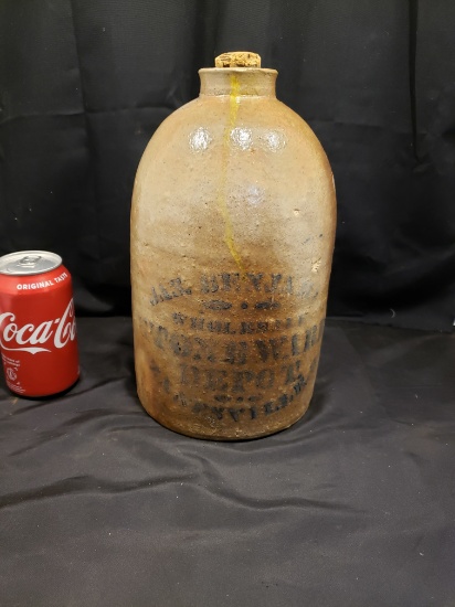 Cobalt James Benjamin wholesale stoneware depot Ohio Jug