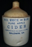 Red, white and blue apple cider stencil jug GA.