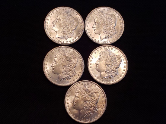 5- 1904 O Morgan Silver Dollars