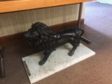 Vintage Cast Iron Lion on Marble Base