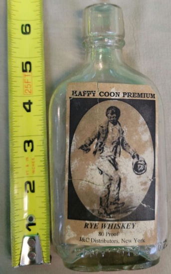 Rare 1880s Happy Coon Premium Rye Whiskey Flaks