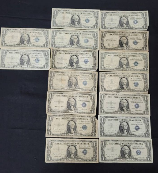 Lot of 16 US Silver Certificate's