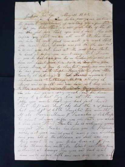 Civil War Letter From Jackson County Ga.