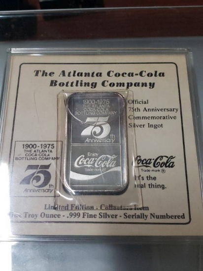 Atlanta Coca Cola 75th Anniversary 1oz .999 Silver Bar