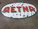 Rare 1956 AETNA Gasoline D/S Porcelain Pole Sign