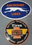 Reproduction Porcelain Greyhound & Firestone Signs