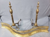 Antique American Brass Andirons & Skirt