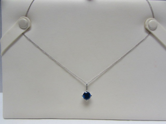14 Kt White Gold & Synthetic Sapphire Pendant on 16 " 14 Kt
