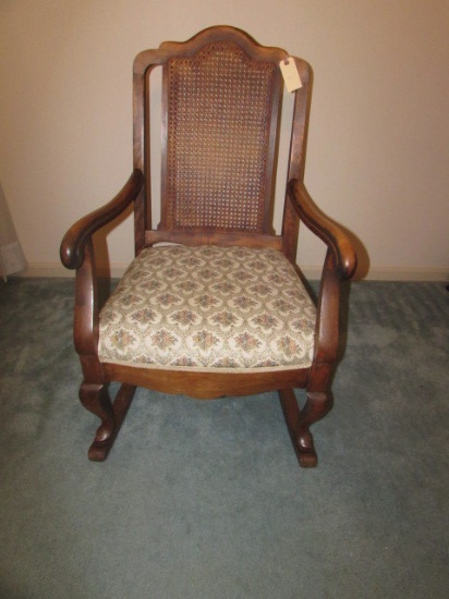 Antique Rocking Chair w/ Upholstered Seat and