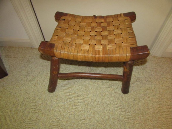 Vintage Wooden & Rush Footstool