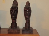 (2) Hand Carved Wooden Tribal African Heads,