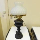 Antique Metal Figural Lamp with Glass