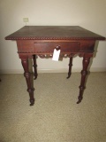 Antique 1-Drawer Table W/ Turned Legs and Carved