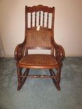Vintage Wooden & Cane Rocking Chair with Spindle